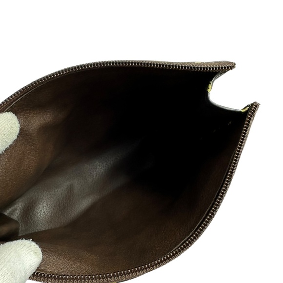 Rare Genuine Vintage LONGCHAMP Brown Logo Leather Wristlet Clutch Authenticated - Picture 11 of 13